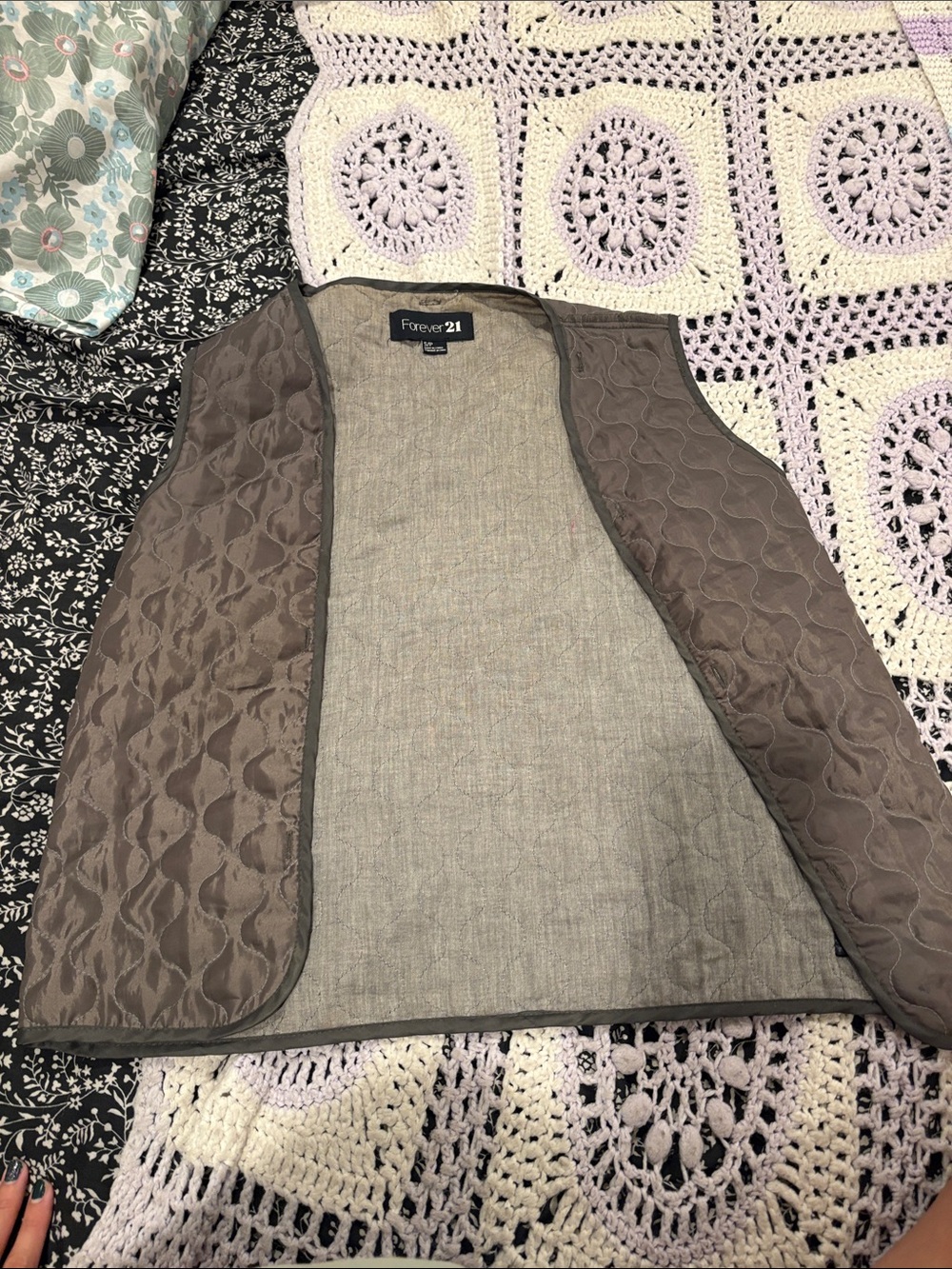 Forever 21 Quilted Taupe Brown Sleeveless Vest